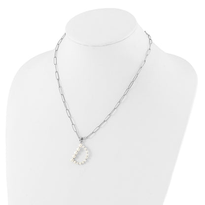 Sterling Silver Rhodium Plated 3-5.5mm Fwc Pearl Letter D 18in Necklace