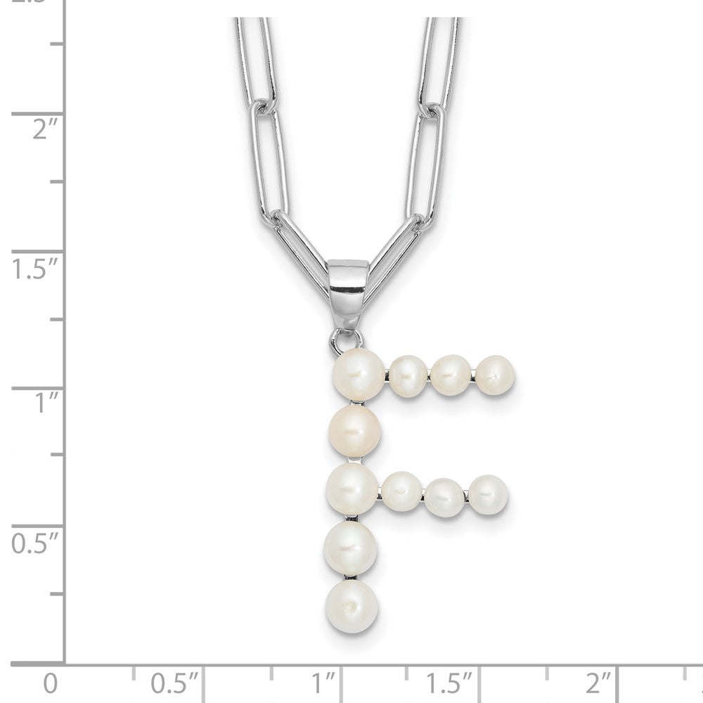 Sterling Silver Rhodium Plated 3-5.5mm Fwc Pearl Letter F 18in Necklace