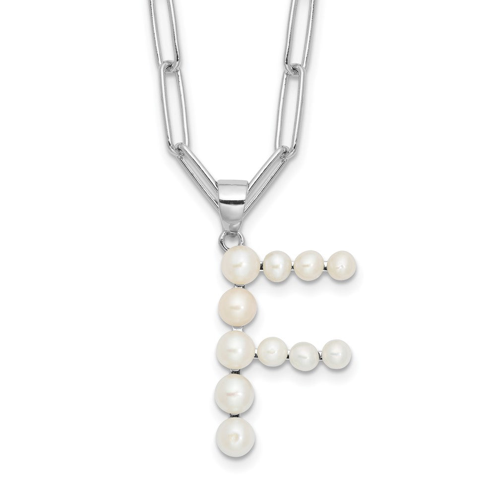 Sterling Silver Rhodium Plated 3-5.5mm Fwc Pearl Letter F 18in Necklace