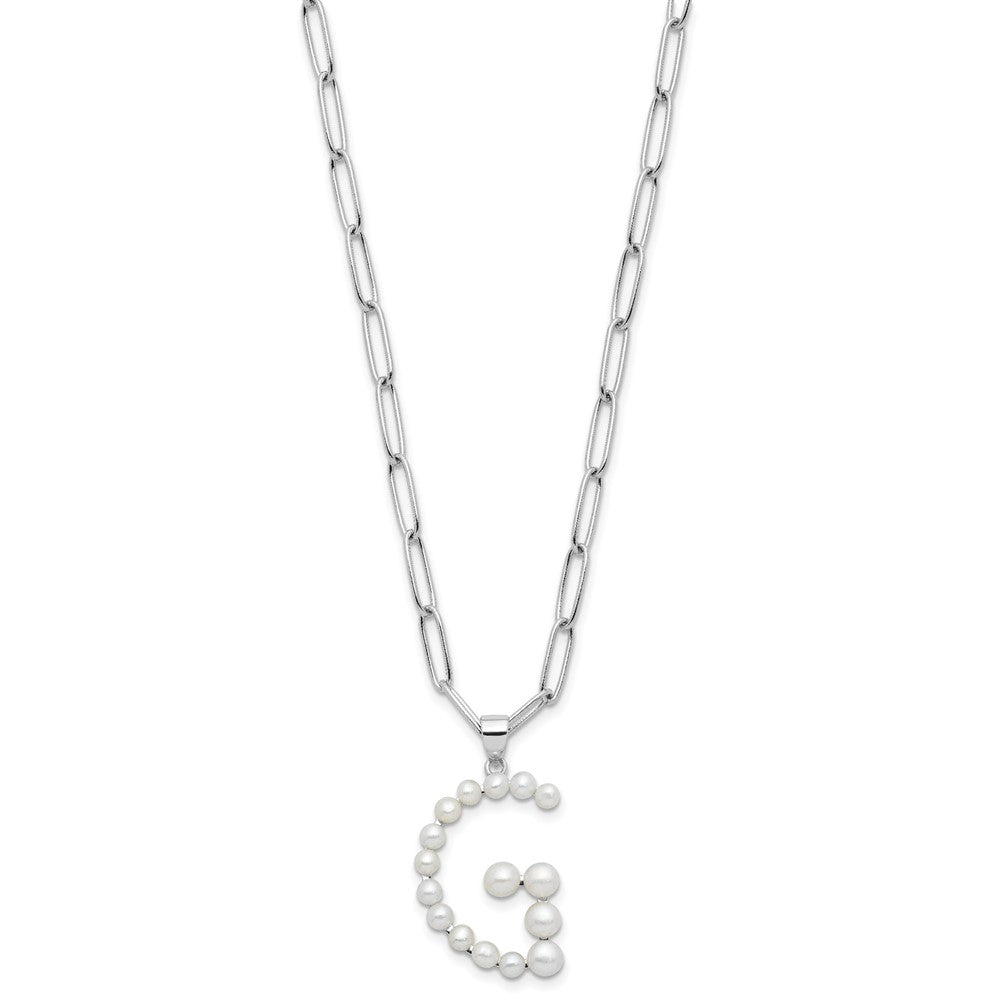 Sterling Silver Rhodium Plated 3-5.5mm Fwc Pearl Letter G 18in Necklace