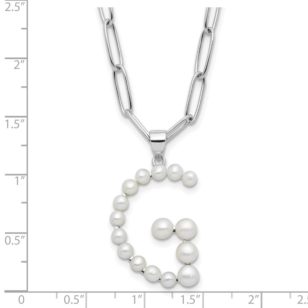 Sterling Silver Rhodium Plated 3-5.5mm Fwc Pearl Letter G 18in Necklace