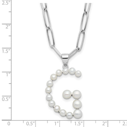 Sterling Silver Rhodium Plated 3-5.5mm Fwc Pearl Letter G 18in Necklace