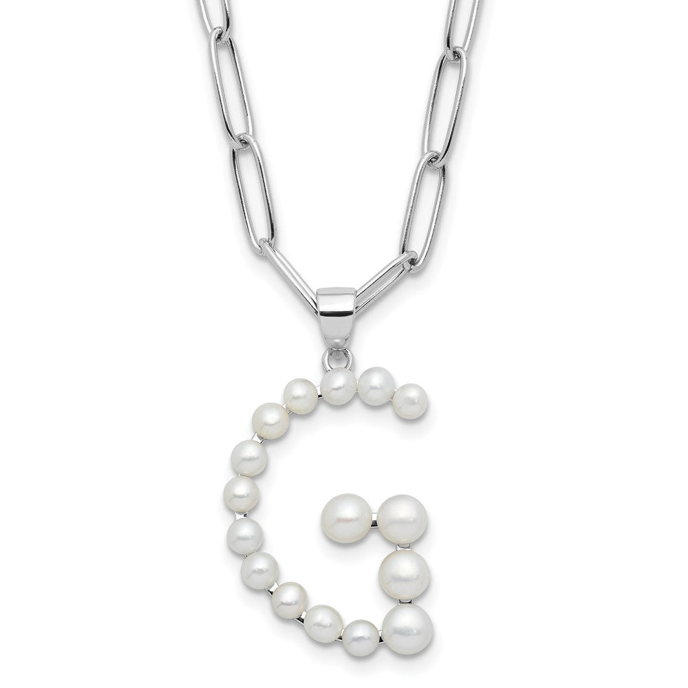 Sterling Silver Rhodium Plated 3-5.5mm Fwc Pearl Letter G 18in Necklace