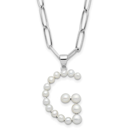 Sterling Silver Rhodium Plated 3-5.5mm Fwc Pearl Letter G 18in Necklace