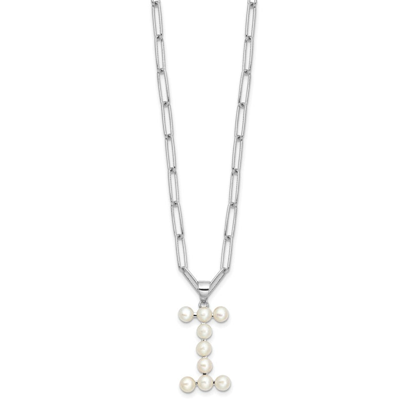 Sterling Silver Rhodium Plated 3-5.5mm Fwc Pearl Letter I 18in Necklace