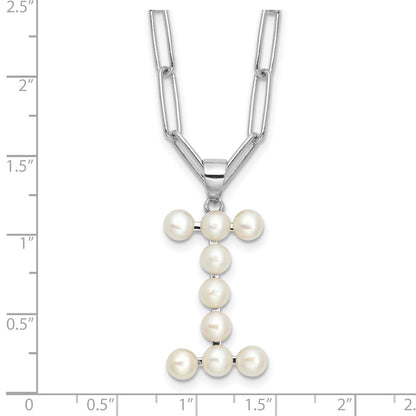 Sterling Silver Rhodium Plated 3-5.5mm Fwc Pearl Letter I 18in Necklace