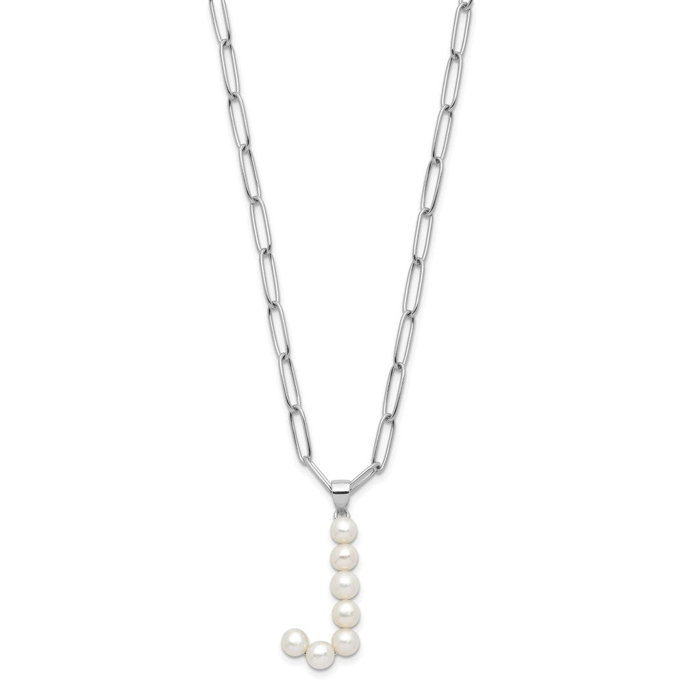 Sterling Silver Rhodium Plated 3-5.5mm Fwc Pearl Letter J 18in Necklace