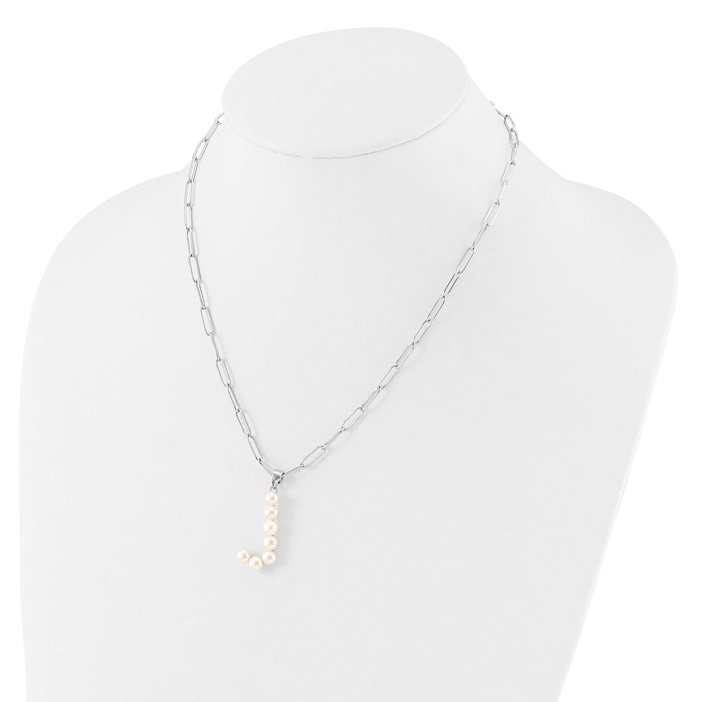Sterling Silver Rhodium Plated 3-5.5mm Fwc Pearl Letter J 18in Necklace