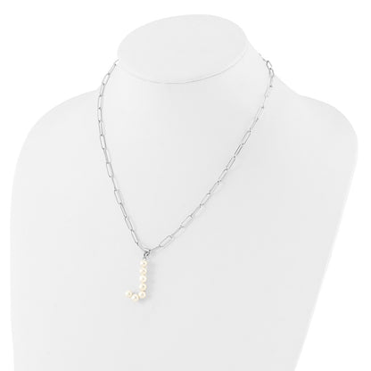 Sterling Silver Rhodium Plated 3-5.5mm Fwc Pearl Letter J 18in Necklace