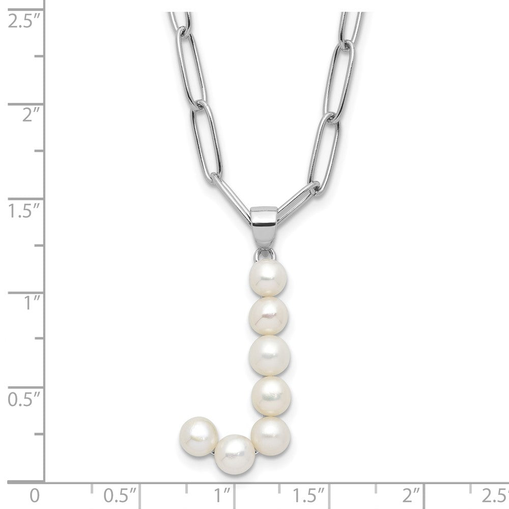 Sterling Silver Rhodium Plated 3-5.5mm Fwc Pearl Letter J 18in Necklace