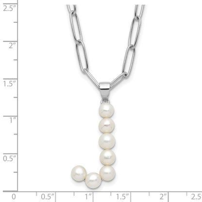 Sterling Silver Rhodium Plated 3-5.5mm Fwc Pearl Letter J 18in Necklace