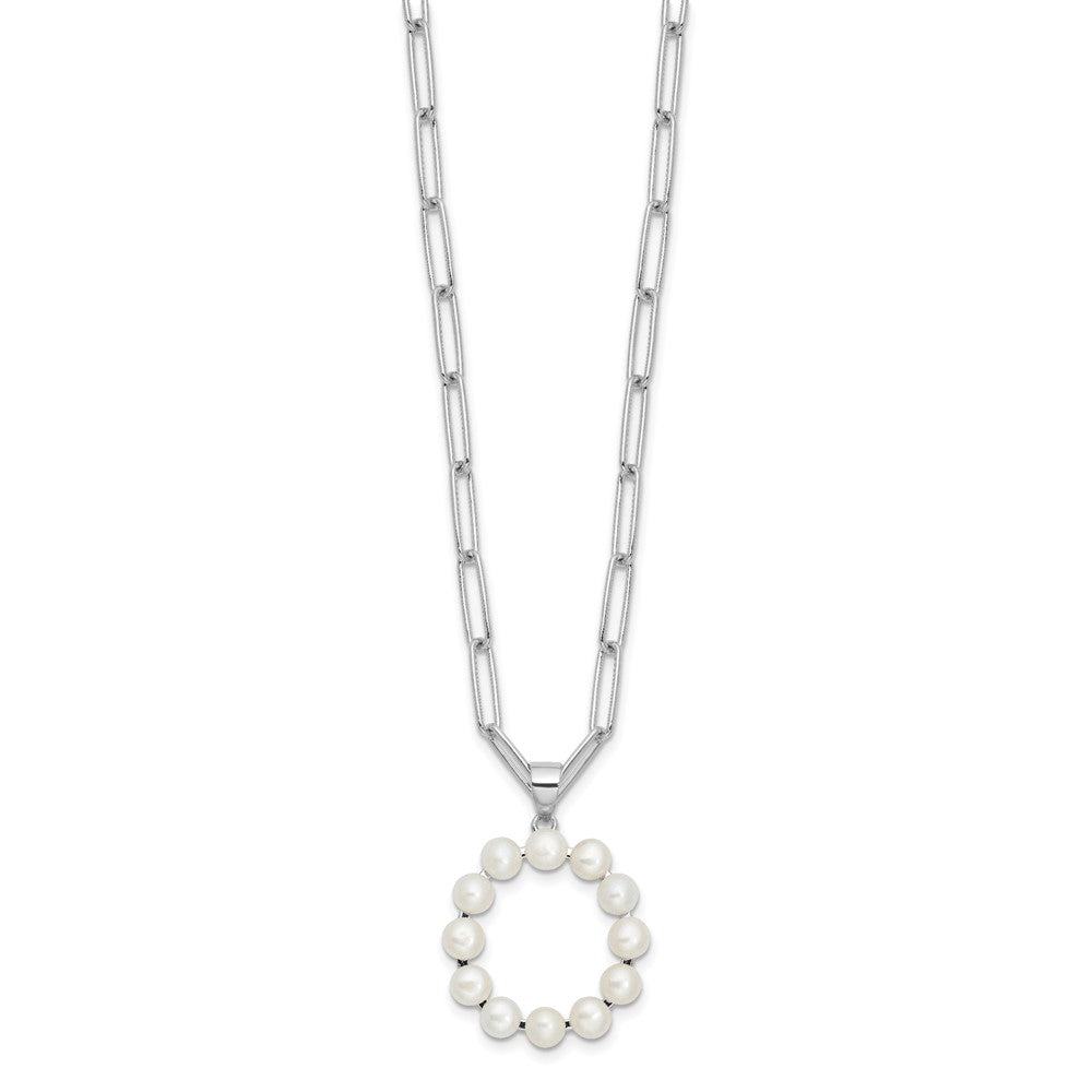 Sterling Silver Rhodium Plated 3-5.5mm Fwc Pearl Letter O 18in Necklace
