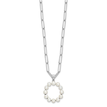 Sterling Silver Rhodium Plated 3-5.5mm Fwc Pearl Letter O 18in Necklace
