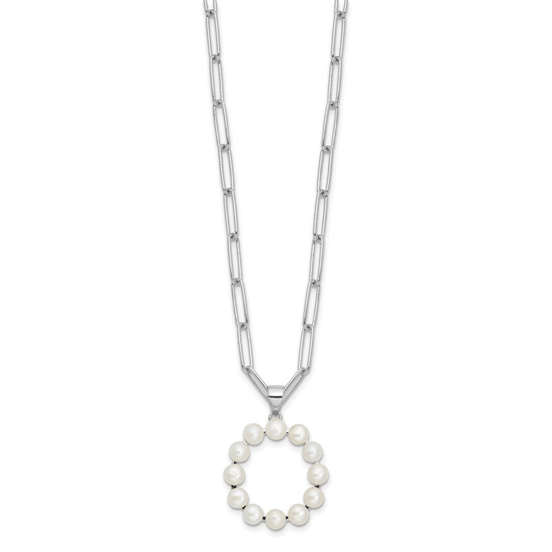 Sterling Silver Rhodium Plated 3-5.5mm Fwc Pearl Letter O 18in Necklace