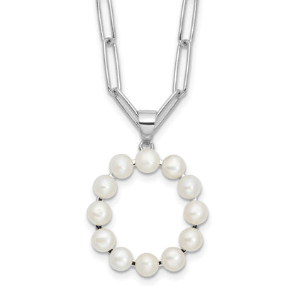 Sterling Silver Rhodium Plated 3-5.5mm Fwc Pearl Letter O 18in Necklace