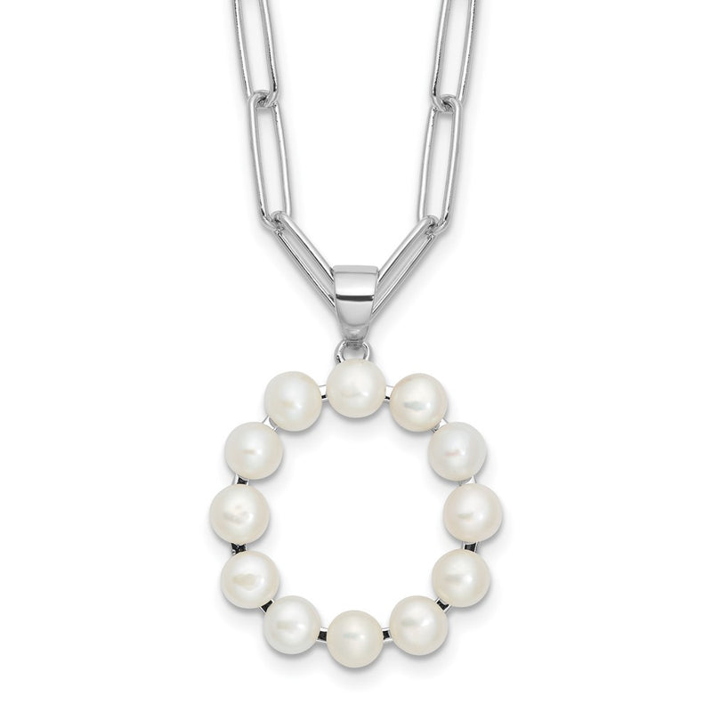 Sterling Silver Rhodium Plated 3-5.5mm Fwc Pearl Letter O 18in Necklace
