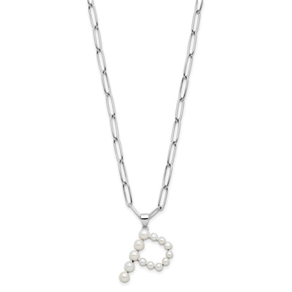 Sterling Silver Rhodium Plated 3-5.5mm Fwc Pearl Letter P 18in Necklace