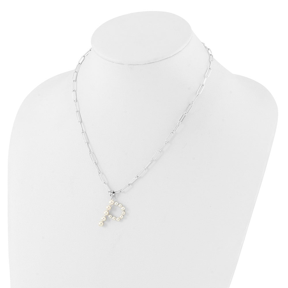 Sterling Silver Rhodium Plated 3-5.5mm Fwc Pearl Letter P 18in Necklace