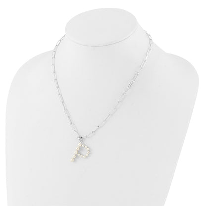 Sterling Silver Rhodium Plated 3-5.5mm Fwc Pearl Letter P 18in Necklace