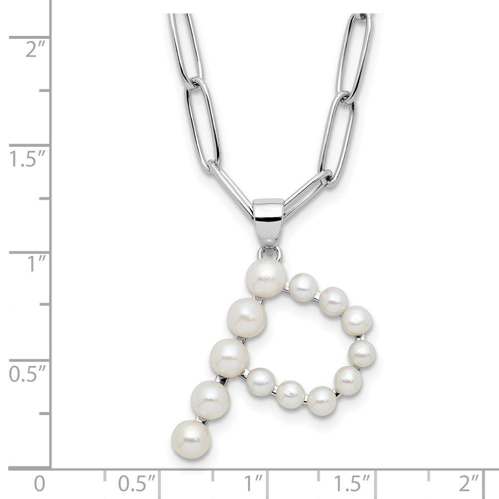 Sterling Silver Rhodium Plated 3-5.5mm Fwc Pearl Letter P 18in Necklace