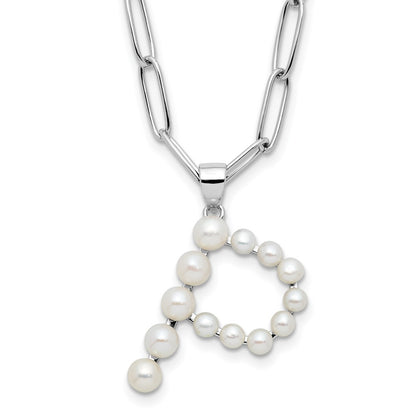 Sterling Silver Rhodium Plated 3-5.5mm Fwc Pearl Letter P 18in Necklace
