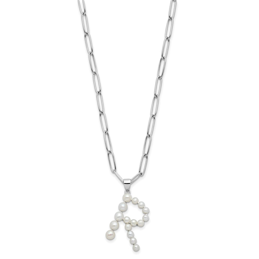 Sterling Silver Rhodium Plated 3-5.5mm Fwc Pearl Letter R 18in Necklace