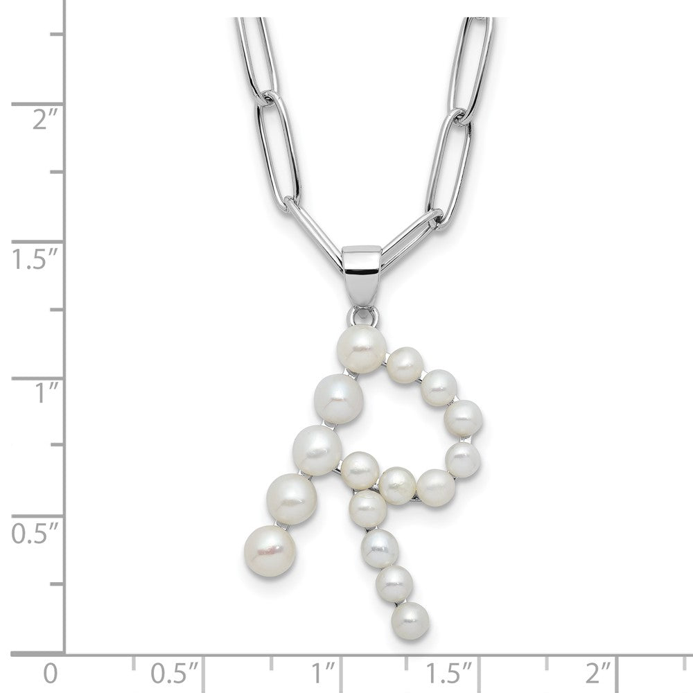 Sterling Silver Rhodium Plated 3-5.5mm Fwc Pearl Letter R 18in Necklace