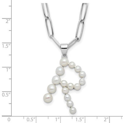 Sterling Silver Rhodium Plated 3-5.5mm Fwc Pearl Letter R 18in Necklace