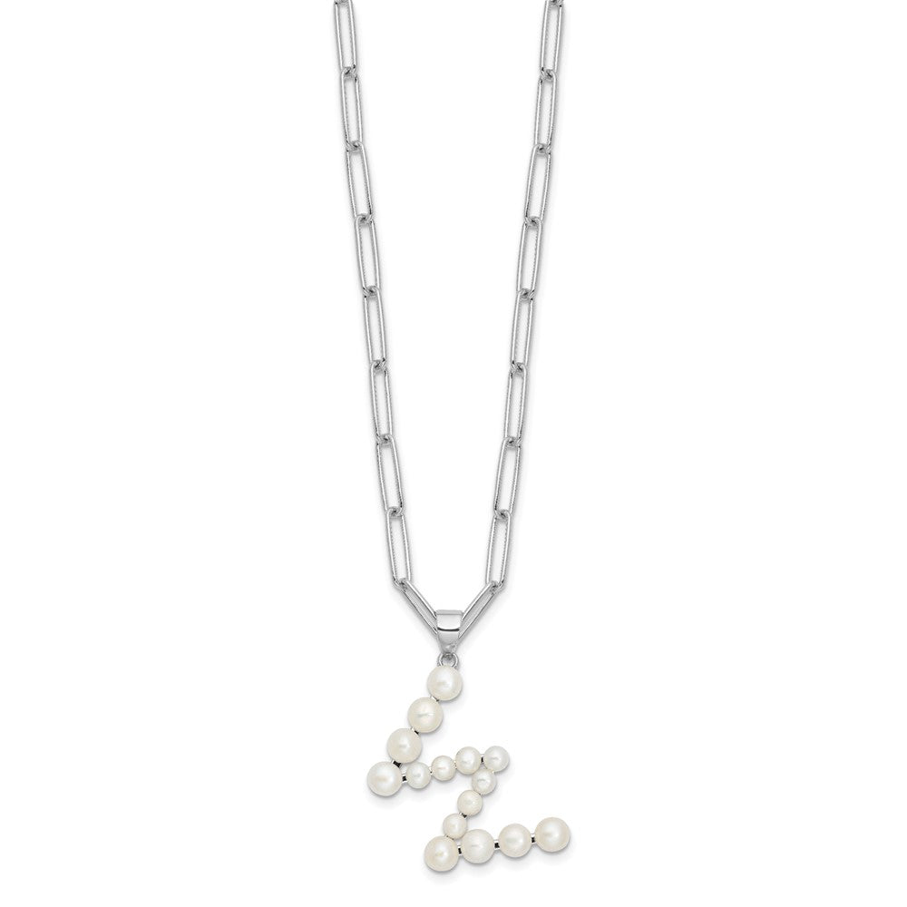 Sterling Silver Rhodium Plated 3-5.5mm Fwc Pearl Letter W 18in Necklace