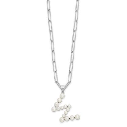 Sterling Silver Rhodium Plated 3-5.5mm Fwc Pearl Letter W 18in Necklace