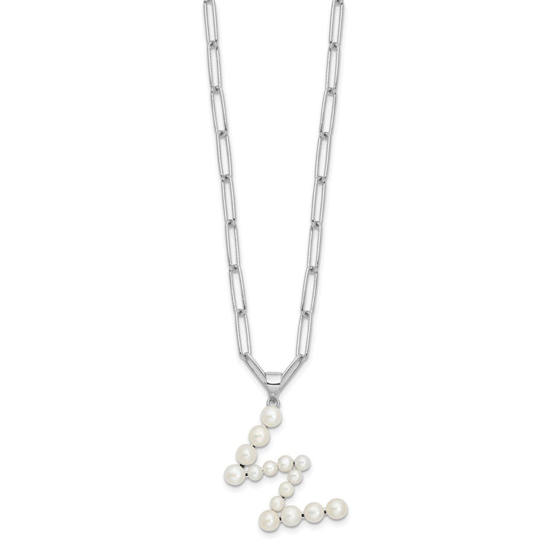 Sterling Silver Rhodium Plated 3-5.5mm Fwc Pearl Letter W 18in Necklace