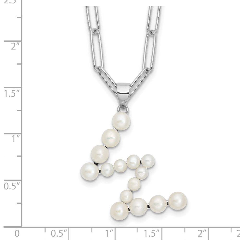 Sterling Silver Rhodium Plated 3-5.5mm Fwc Pearl Letter W 18in Necklace
