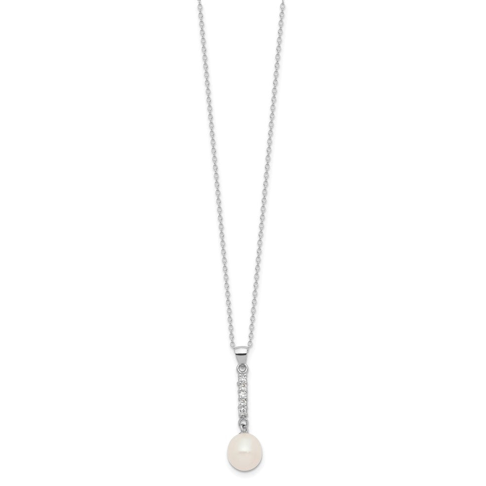 Sterling Silver Rhodium Plated Fwc Pearl/cz 17in Necklace and Post Earrings Set