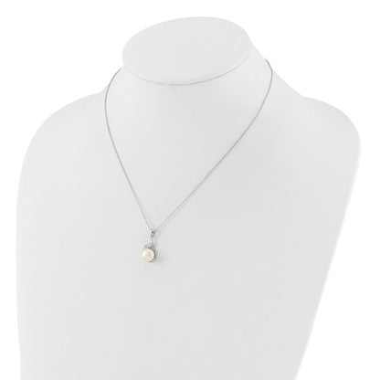 Sterling Silver Rhodium Plated 6-9mm Fwc Pearl/cz 17in Necklace/earrings Set