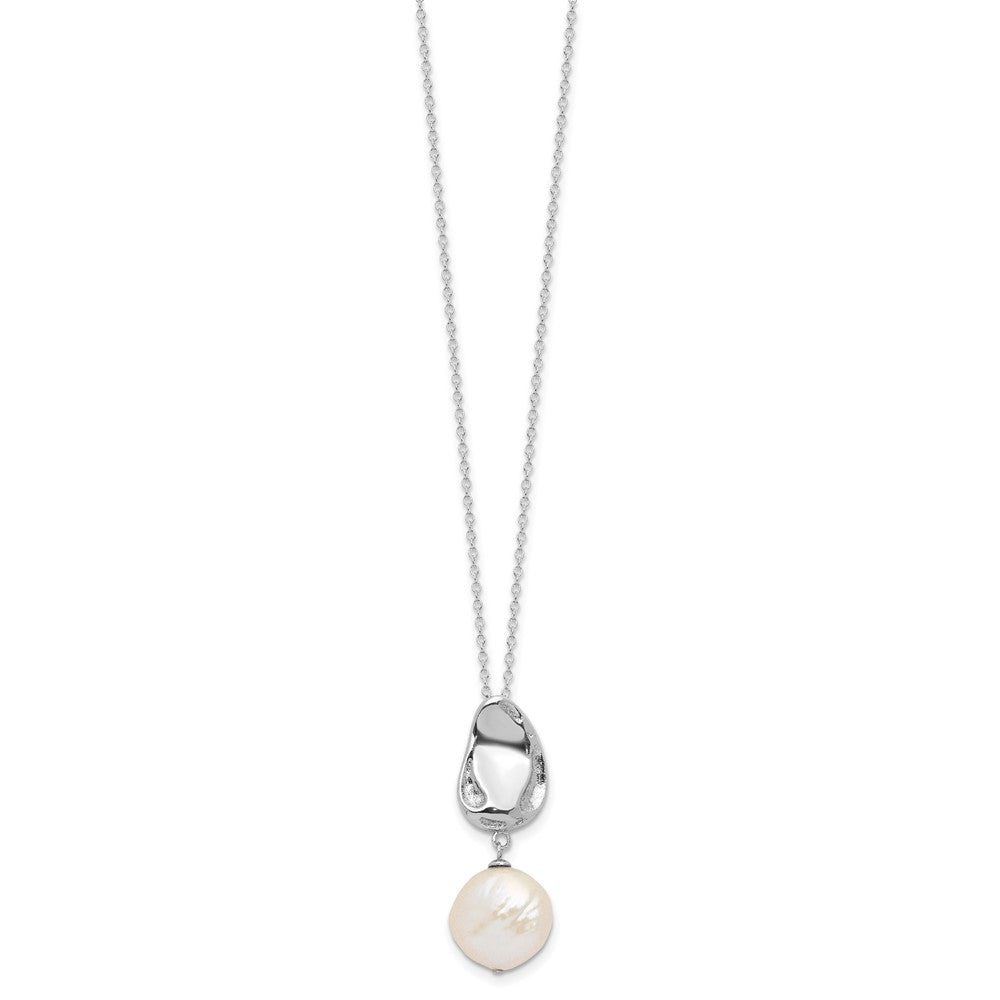 Sterling Silver Rhodium Plated 13-14mm Fwc Pearl 17in Necklace/earring Set
