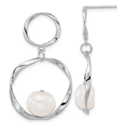 Sterling Silver Rhodium Plated 10-11mm Fwc Pearl w/1.75in Neck/earring Set