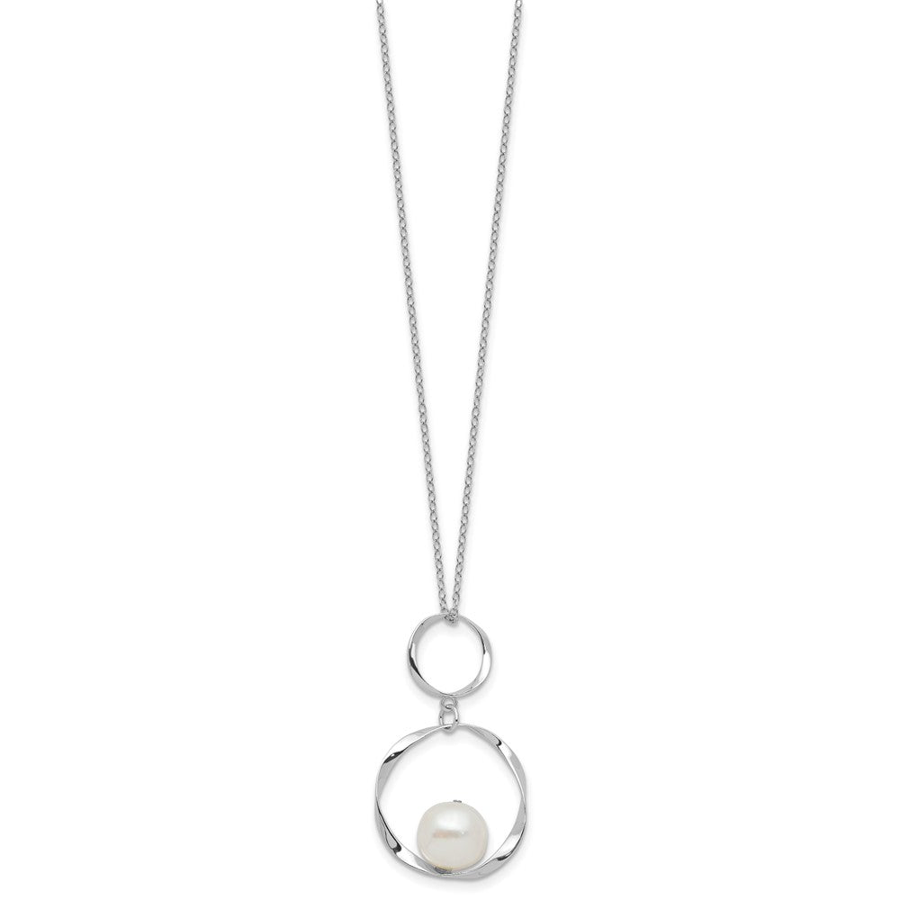 Sterling Silver Rhodium Plated 10-11mm Fwc Pearl w/1.75in Neck/earring Set