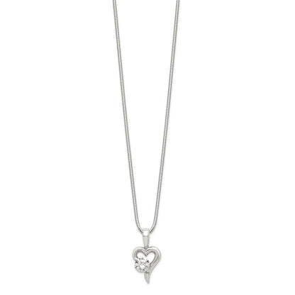 Sterling Silver Cz Heart Pendant Necklace