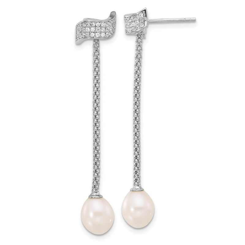 Sterling Silver Rhodium Plated Fwc Pearl/cz w/2in Ext Necklace/earrings Set