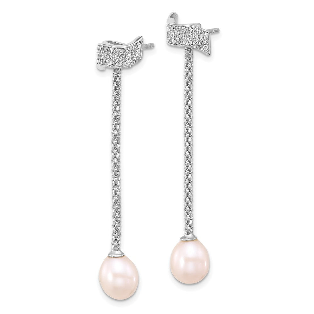 Sterling Silver Rhodium Plated Fwc Pearl/cz w/2in Ext Necklace/earrings Set