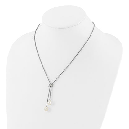 Sterling Silver Rhodium Plated Fwc Pearl/cz w/2in Ext Necklace/earrings Set