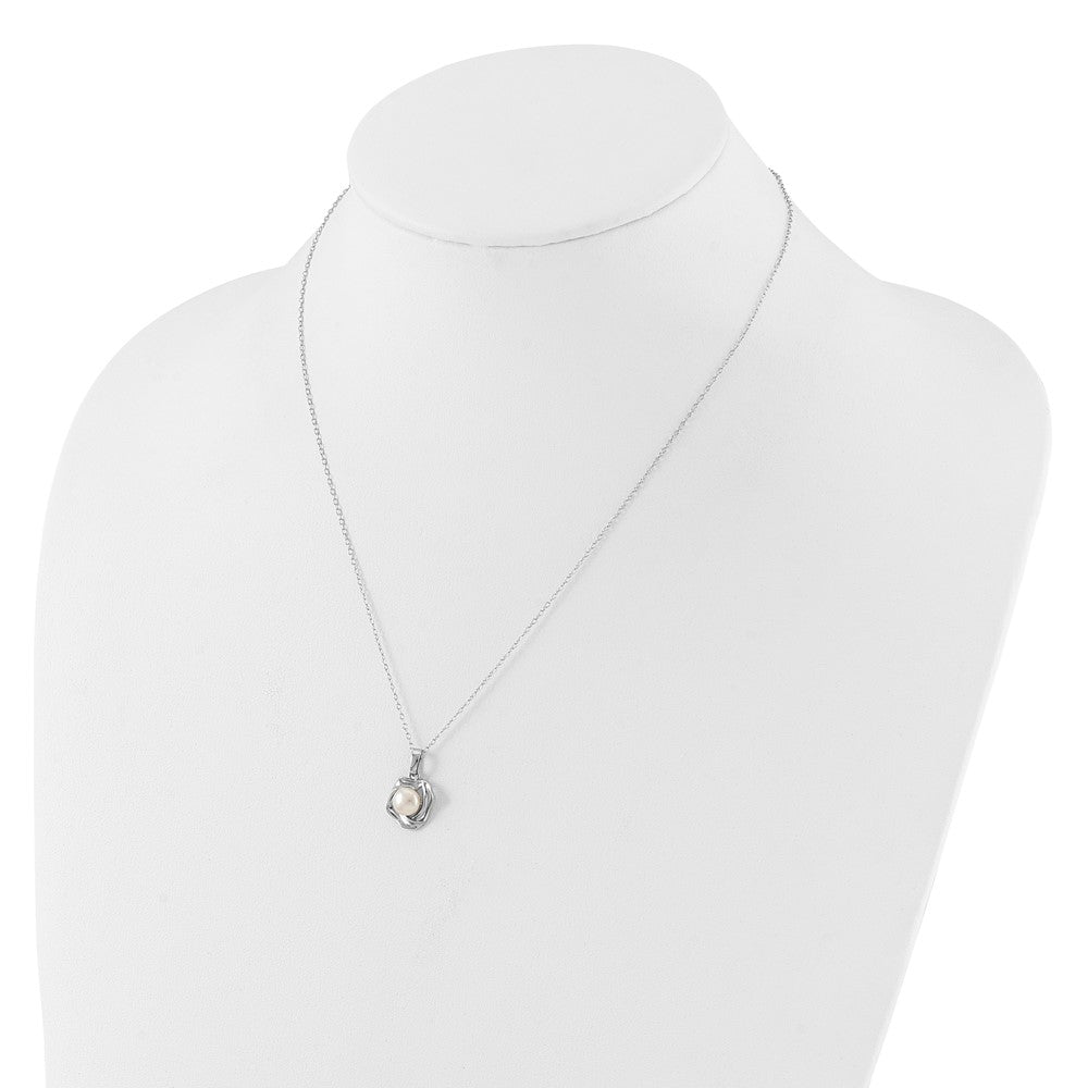 Sterling Silver Rhodium-Plated 5-7mm Fwc Pearl 18in Necklace/earring Set