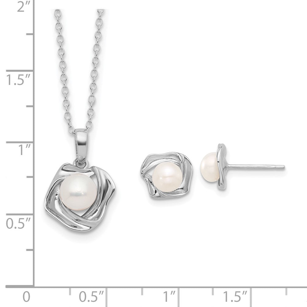 Sterling Silver Rhodium-Plated 5-7mm Fwc Pearl 18in Necklace/earring Set