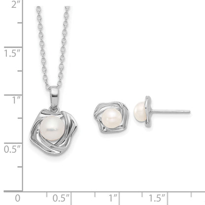 Sterling Silver Rhodium-Plated 5-7mm Fwc Pearl 18in Necklace/earring Set