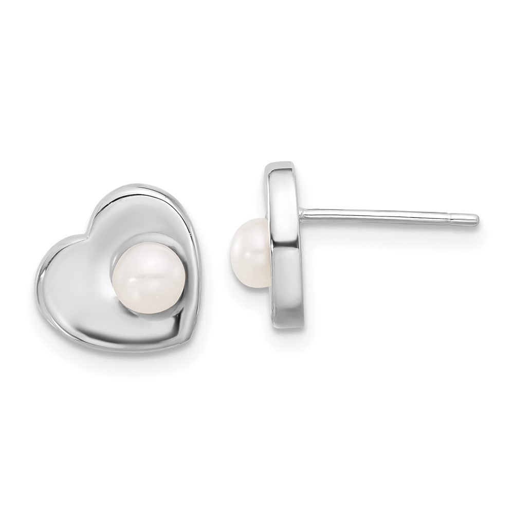Sterling Silver Rhodium Plated 4-7mm Fwc Pearl 17.5in Heart Neck/earring Set