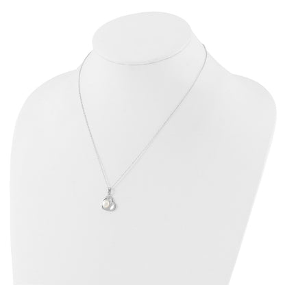 Sterling Silver Rhodium Plated 4-7mm Fwc Pearl 17.5in Heart Neck/earring Set