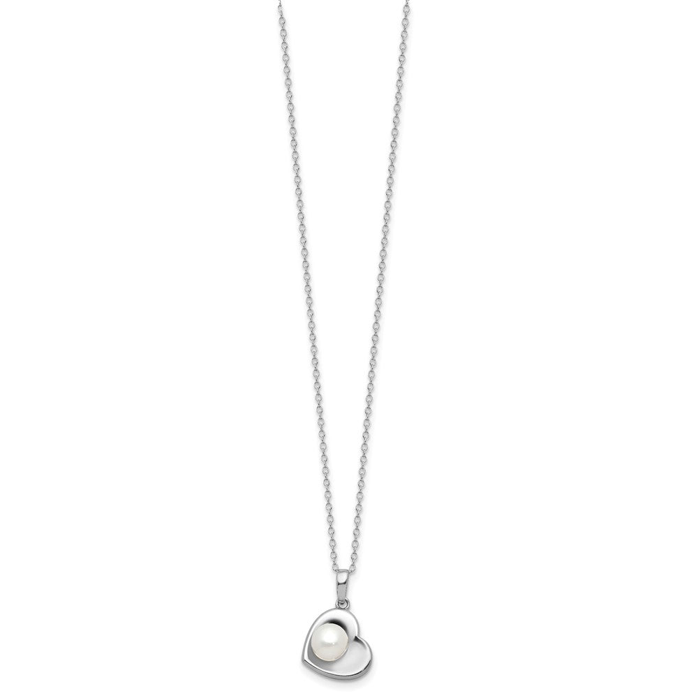Sterling Silver Rhodium Plated 4-7mm Fwc Pearl 17.5in Heart Neck/earring Set