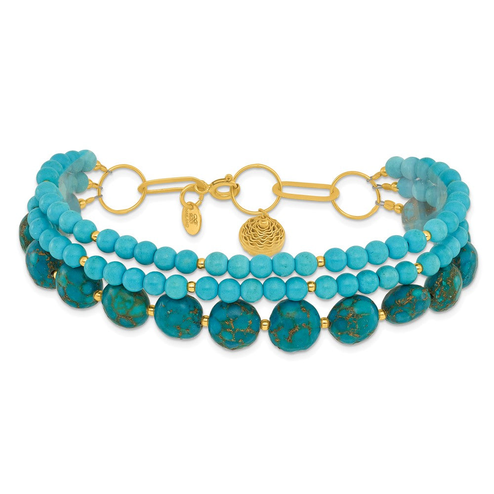 Sterling Silver Gold-Plated Recon Zircon and Turquoise 8in Bracelet