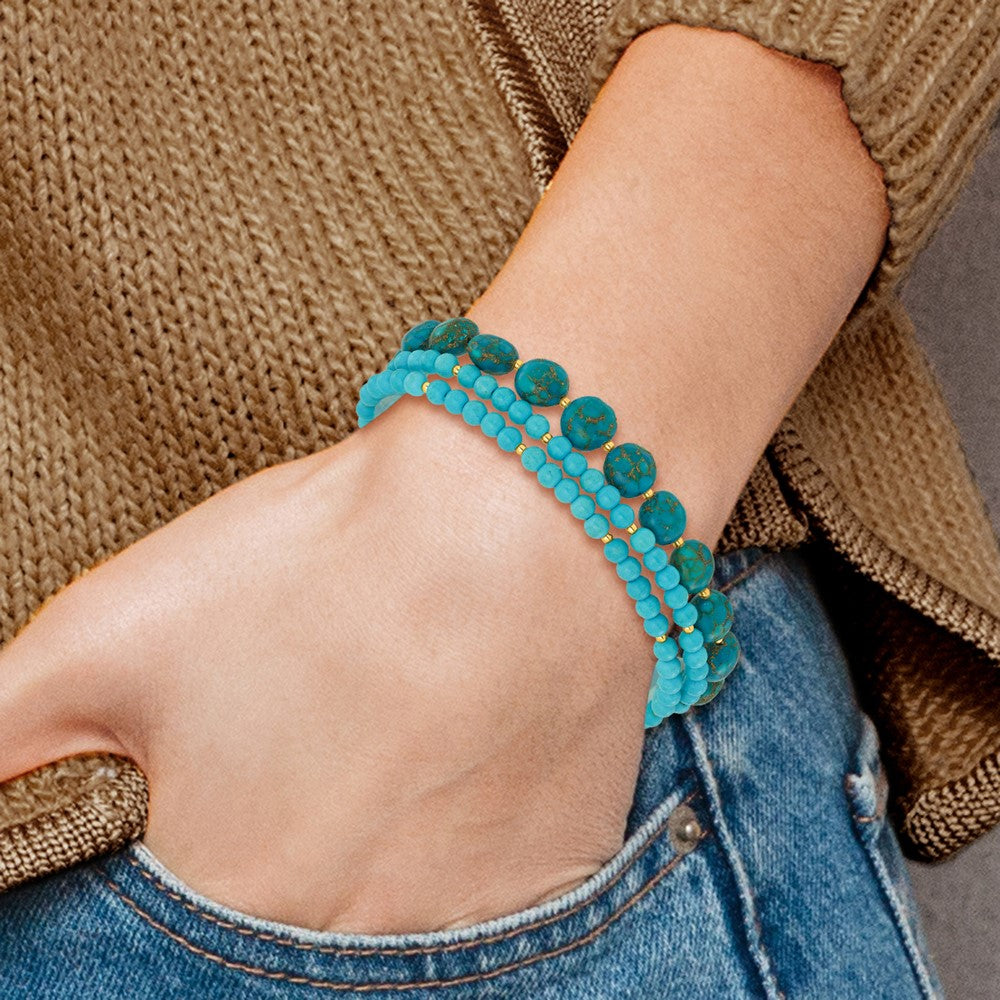 Sterling Silver Gold-Plated Recon Zircon and Turquoise 8in Bracelet