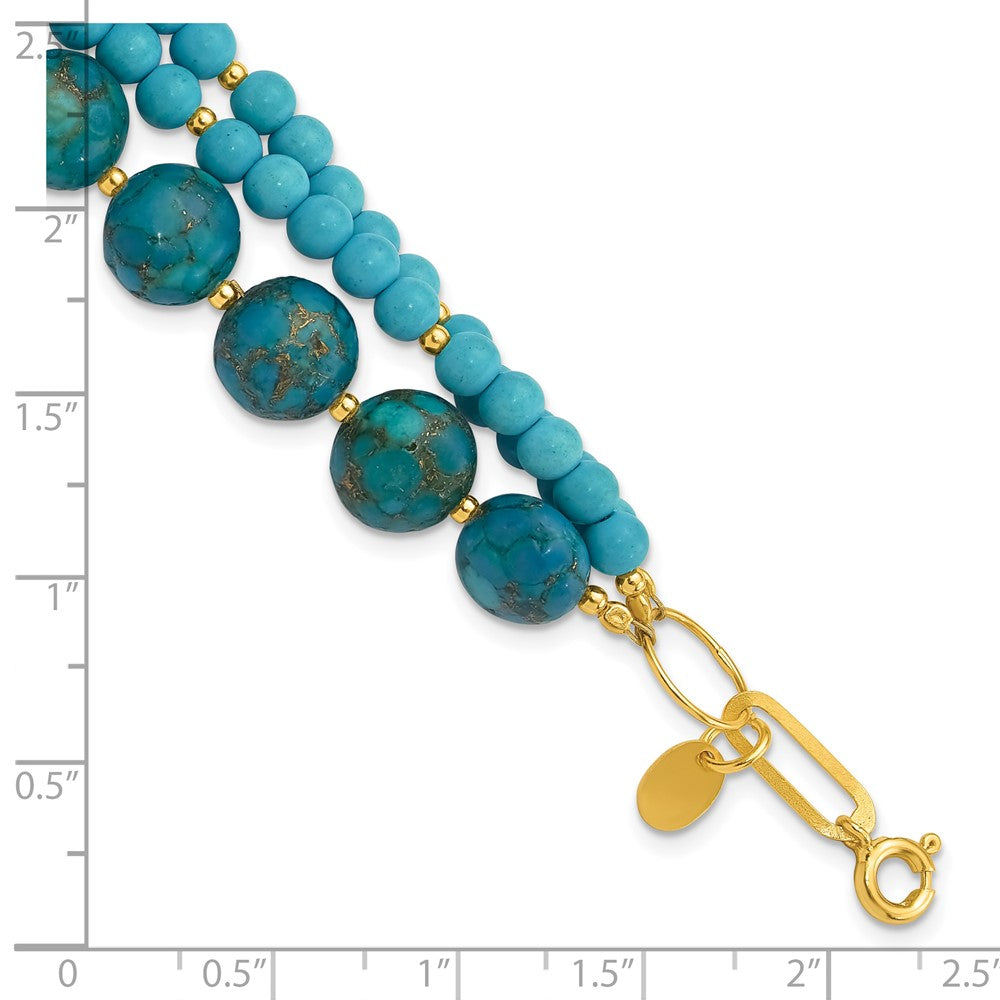 Sterling Silver Gold-Plated Recon Zircon and Turquoise 8in Bracelet
